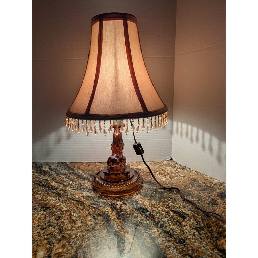 VTG Amber Imperial Glass Koi 10.5"Candle Holder Turned Lamp